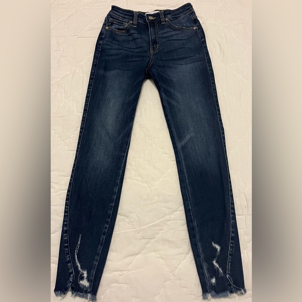 Kancan Mid Rise Frayed Hem Ankle Skinny Jeans - 25 x 27